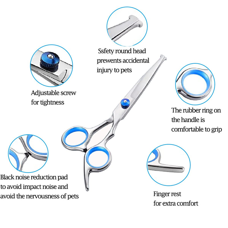 Dog Grooming Scissors,Pet Hair Scissors with Safety Round Tips Heavy Duty Titanium Stainless Steel Professional Dogs Cats Pets Grooming Shears Direct shear - PawsPlanet Australia