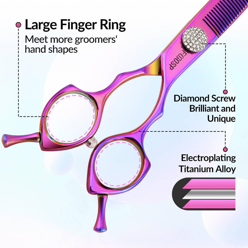 Professional Curved Thinning Shears Dog Grooming Scissors 7.5'' Rainbow Curved Thinner Scissors for Grooming Large Dogs Pet 56 Teeth Japan 440C(Curved Thinner,Rose Red) 7.5 in Curved Thinners Rose Red - PawsPlanet Australia