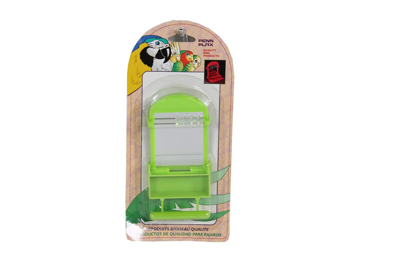 Penn-Plax Bird Life Perch Mirror with Cup - Interactive Bird Mirror for Cage with Beads & Seed Holder - Stimulating Toy - Perch Accessory for Parakeets, Finches, and Small Birds - 2.5 x 3.5 Inches Perch/Mirror/Feeder