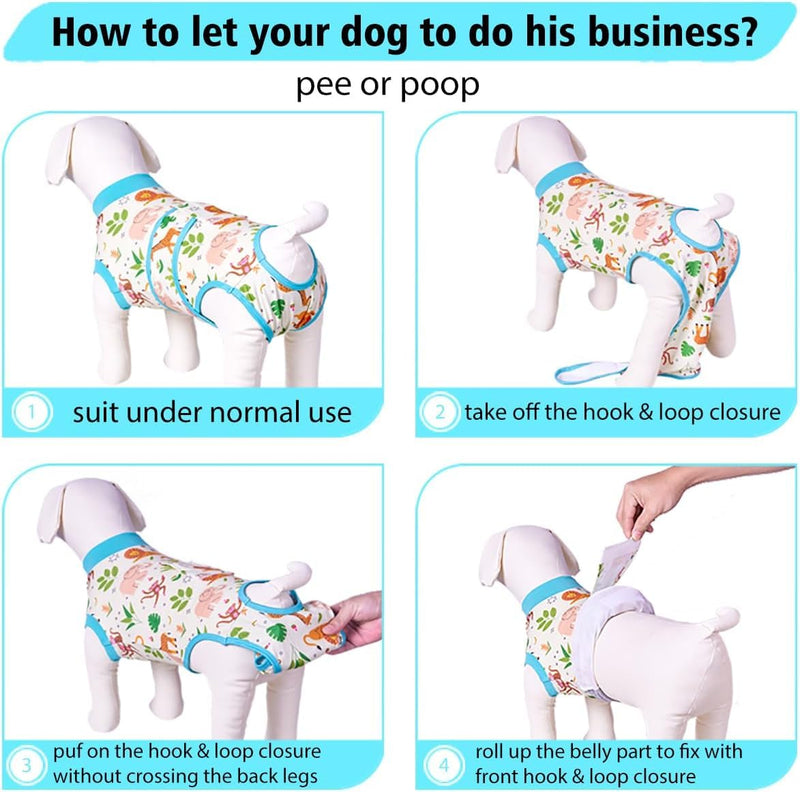 PetWarm Dog Surgery Suit, Surgical Suit for Dogs Female Spay Male Neutered, Dog Onesie for Surgery, Anti-Licking Dog Surgery Recovery Suit, Zoo Pattern, Green, XL X-Large