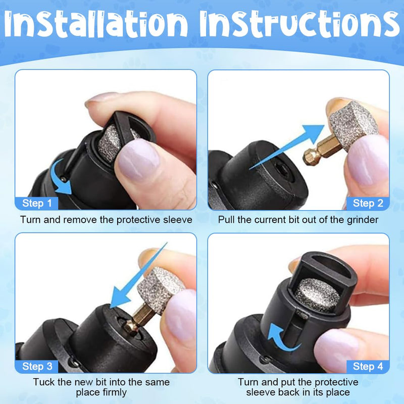 Silent Groom Pro Nail Grinder, Cordless Dog Claw Grinders with LED Light and 3 Speeds, 2000mAh USB Rechargeable Dog Nail Trimmer, Electric Nail File for Dogs Cats Thick Nails (1Pcs+2 Heads)