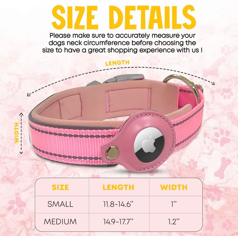 Essential Pet Supplies: Pet Collar for Small Dogs with Reflective AirTag Holder and Secure,Comfortable Padding Bundled with Safe Dog Nail Clippers and Self-Cleaning Dog Brush PINK - PawsPlanet Australia