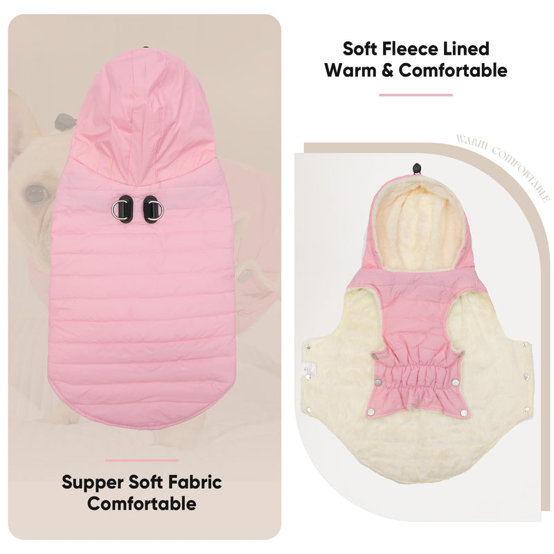 Fleece Lining Dog Hoodie with Harness Built in,Extra Warm Small Dog Jacket in Winter Puppy Coats with Drawstring Hooded,Light Pink M Medium (Pack of 1) Light Pink(Harness Built in) - PawsPlanet Australia