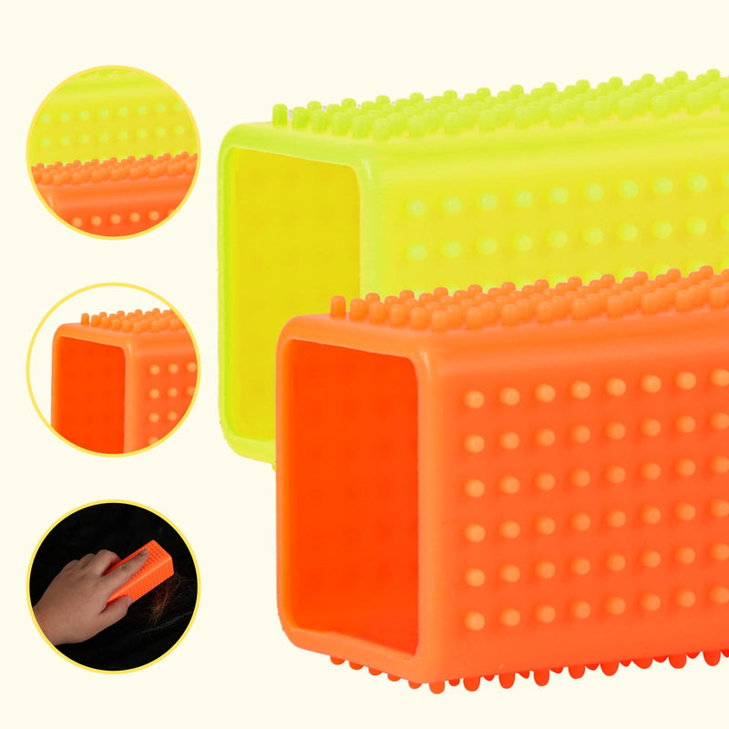 2pcs Silicone Pet Hair Brushes, Convenient Block Roller Cleaner Reusable Pet Hair Carpet Brush Portable Carpet Cleaner Roller for Furnishings Sofa Carpets Couch Bedding (Yellow & Orange) - PawsPlanet Australia