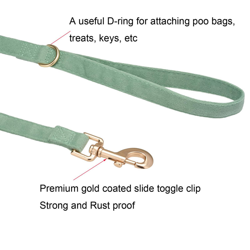 Soft Corduroy Dog Collar and Leash Set Adjustable Durable Dog Collars with Metal Buckle and Lead for Medium Dogs,Grass Green Grass Green - PawsPlanet Australia
