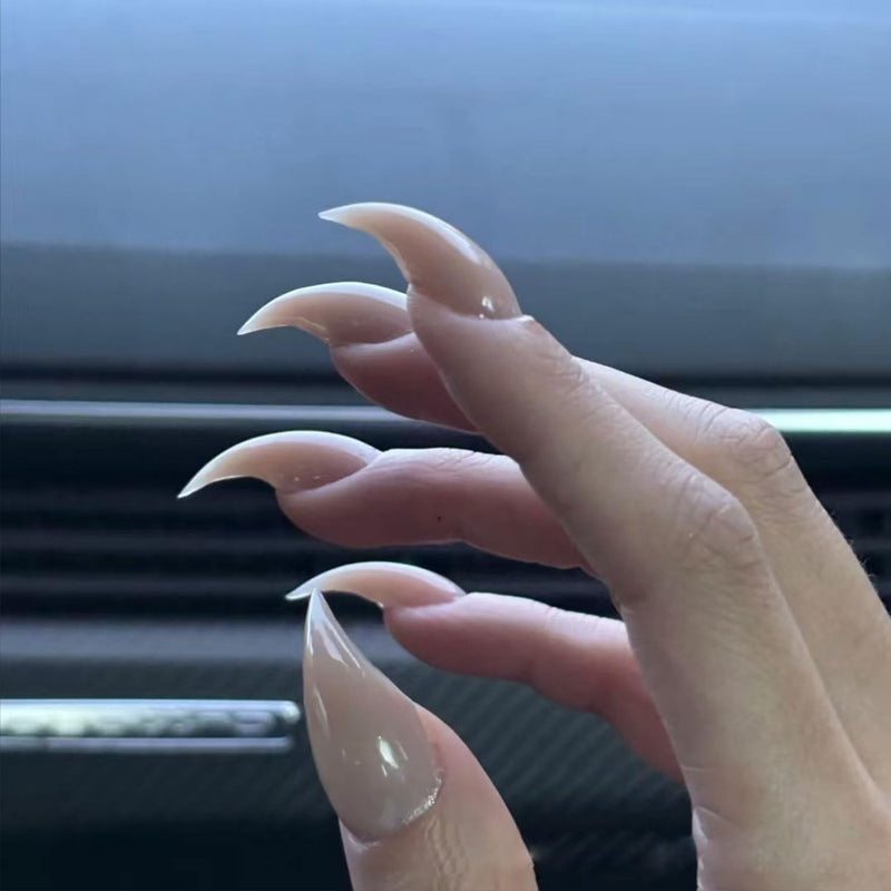 10 Pcs Luxury Medium Press on Nails Curved Stiletto Handmade Nails Press Ons Full Cover Glossy Dragon Claw Nude False Nails Reusable Acrylic Unique Eagle Claw Stick on Nail for Women（S） Styl 40
