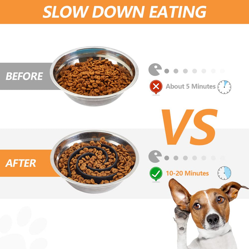 Slow Feeder Dog Bowls Insert, Animire Soft Silicone Slow Eating Dog Food Bowl for Small, Medium and Large Dogs, Compatible with Regular and Elevated Dog Bowls（Black M Black - PawsPlanet Australia