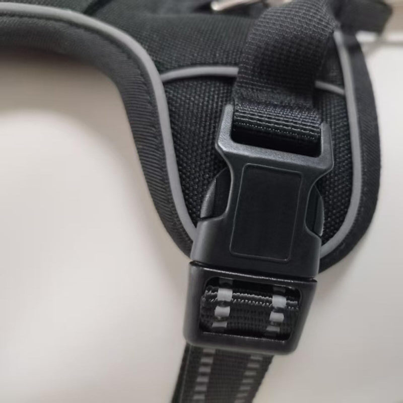 No Pull Dog Harness with Reflective Safety Strips, Adjustable Soft Padded, 3 Buckles, 2 Leash Clips, Oxford No Choke Pet Vest with Easy Control Handle for Large Dogs, Black, L - PawsPlanet Australia