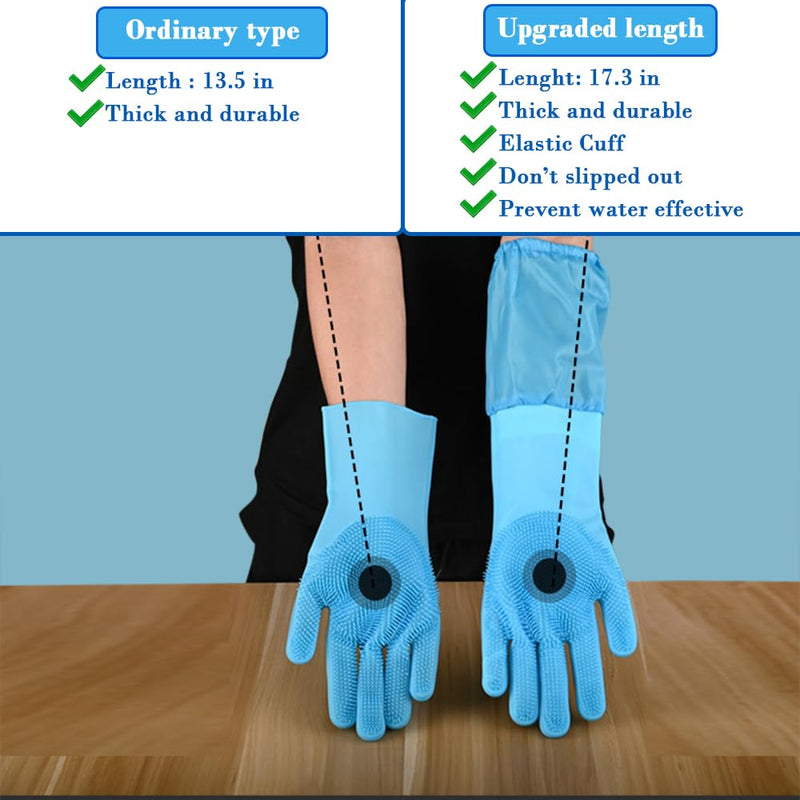 Pet Grooming Gloves Pet Hair Remover Cat, Dog Washing Gloves Silicone Heat Resistant Cleaning Gloves with High-Density Teeth Grooming Gloves for Dogs, Cats, Horses, Rabbits (1 Pair - Blue) 1 Pair - Blue - PawsPlanet Australia