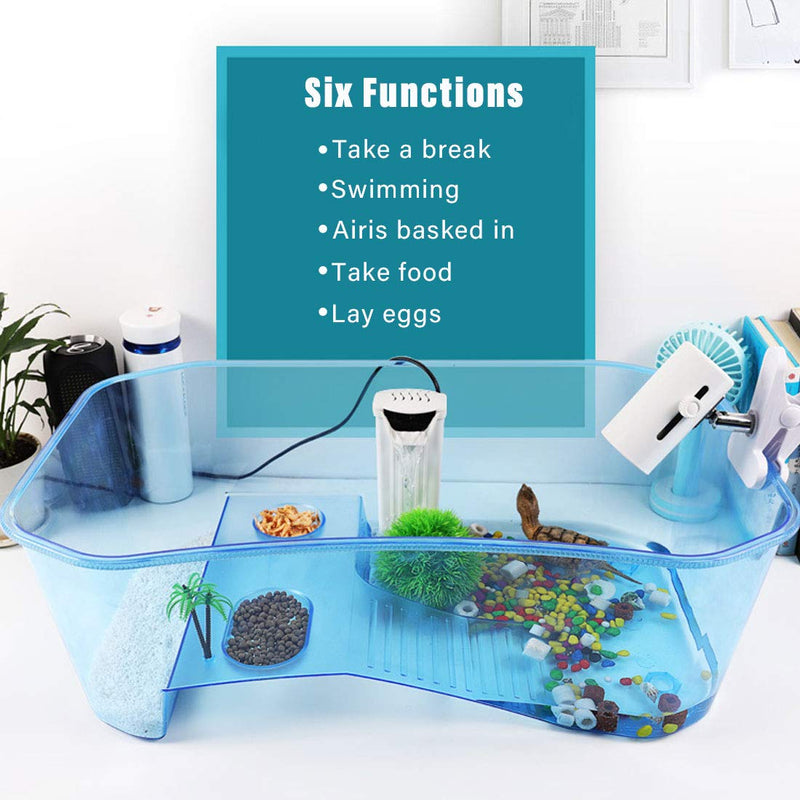 PINVNBY Plastic Turtle Tank Reptile Habitat Pet Terrariums Turtles Tank Aquarium Terrapin Topper Basking with Platform Plants,Durable,Safe, Non-Toxic(Blue) Blue