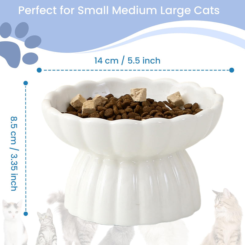 Ceramic Elevated Slow Feeder Cat and Small Dog Bowl,Anti Vomiting,Easy to Clean,Spill-Proof & Anti-Tipping Raised Pet Bowl for Food (White)