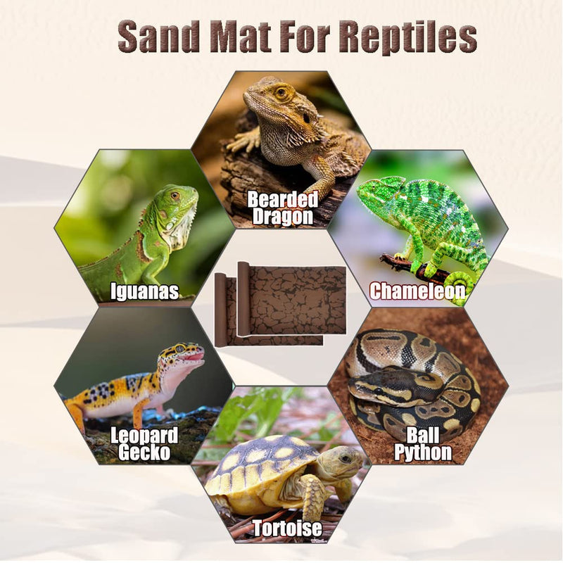 Tfwadmx Reptile Carpet Sand Mat for Bearded Dragon Terrarium Substrate Liner Brown Reversible Lizard Bedding Mats for Cage Leopard Gecko Tortoise Turtle Snake Chameleon with Tweezer 20"x 39"(2 Pcs) L:19.7"x39.3"(2Pcs)