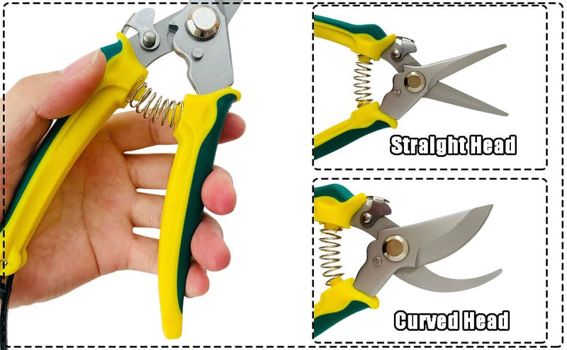 Garden Scissors Pruning Shears with Spring Loading Device for Trimming Branches Stems Flowers Indoor or Outdoor Gardening Use (Straight Heads,Style 1) Style 1 Straight Heads