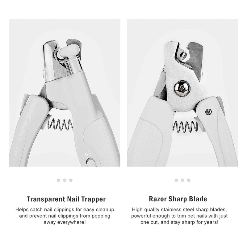 Pet Nail Clipper with LED Light for Dogs & Cats, Rechargeable Nails & Claws Trimmer Grooming, Safe Professional Trimming Tool with Nail Trapper & Free Nail File, Quick-Sensor Razor Sharp Blades White With Led Light - PawsPlanet Australia