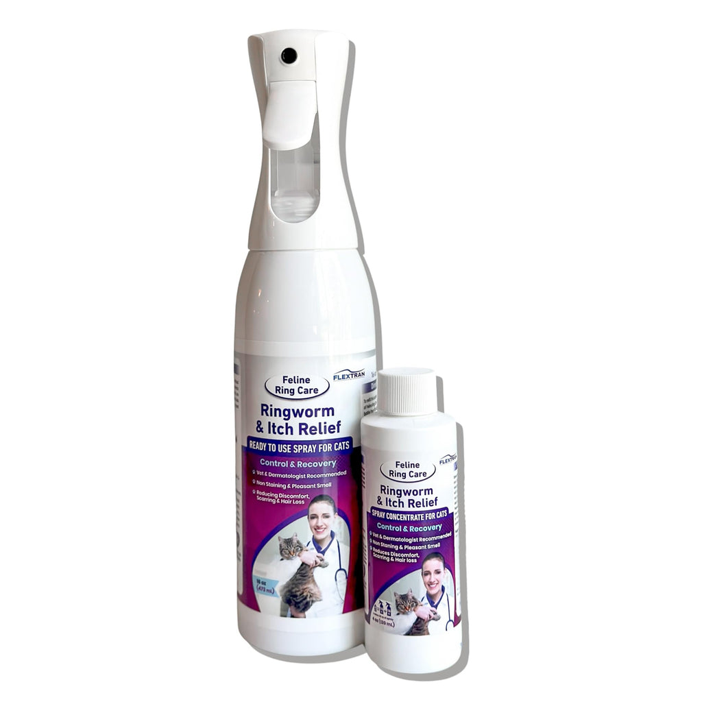 FlexTran Feline Ring Care | Control & Help with Cat Ringworm, Mange, Dermatitis, Dog Paw Yeast. Also works on Dogs, Hamsters, Guinea Pigs, Rabbits, etc. Makes 32 oz of spray for Cats and Itch Relief