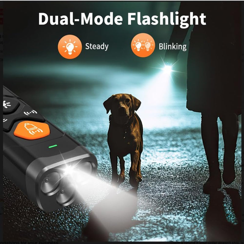 Anti-Bark Ultrasonic Dog Bark Deterrent Device – Handheld Bark Control with 3 Frequencies, 25ft Range, LED Flashlight – Safe Training for Small/Large Dogs, Rechargeable, Black