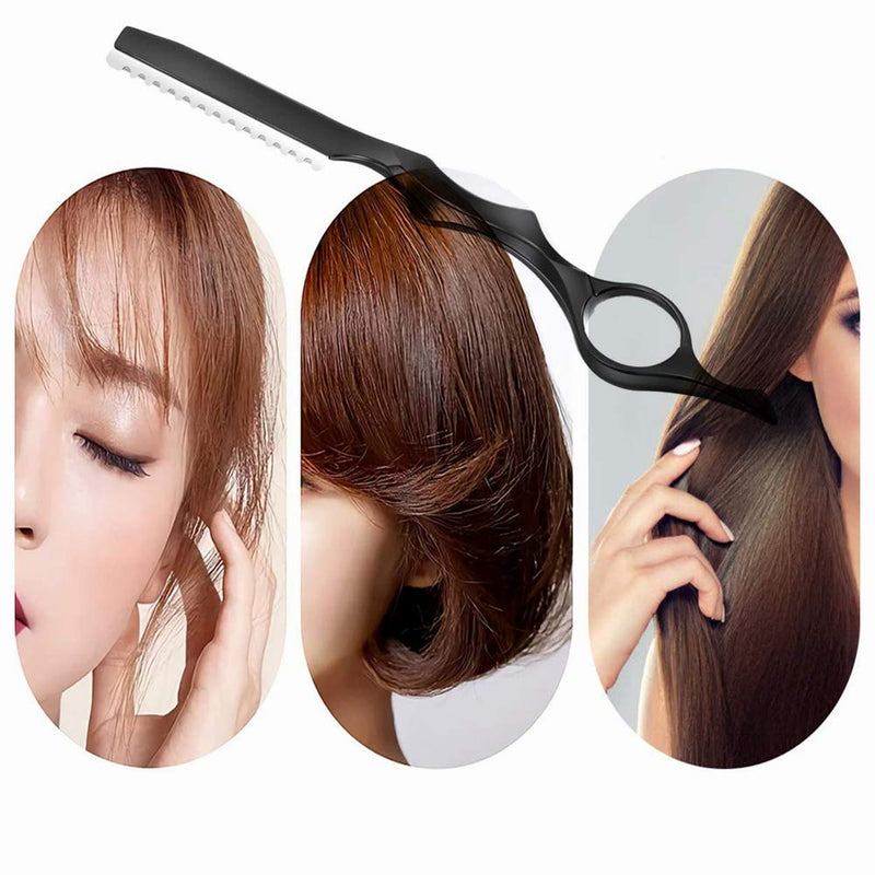 11Pcs Hair Styling Thinning Razor Set - 1 Razor, Thinning Comb, Texturizing Cutting Razor and 10 Replacement Stainless Steel Blades for Salon & Home Use (Black) Black - PawsPlanet Australia