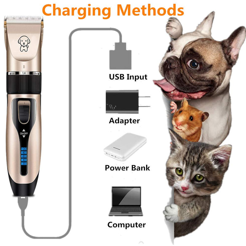Professional USB Dog Clippers Low Noise Rechargeable Pet Trimmers Cordless Pet Grooming Kit Electric Pet Hair Clippers Dog Shavers with LED Display Nail Kits Replacement Blade - PawsPlanet Australia