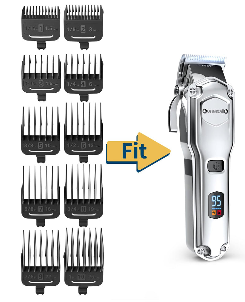 Oneisall 10Pcs Attachment Guide Comb Guards Dog Clippers RFC-676#1-#8, 1.5mm/3/mm/4.5mm/6mm/10mm/13mm/16mm/19mm/22mm/25mm Cut Length, Black