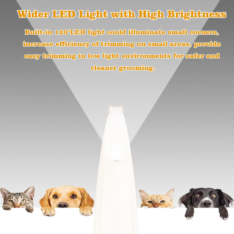 SZMDLX Rechargeable Dog Paw Trimmer & Cat Grooming Kit - Low Noise Pet Hair Clipper with LED Light, 9mm Blade for Gentle Trimming, Paw Fur Shaver for Pets - PawsPlanet Australia