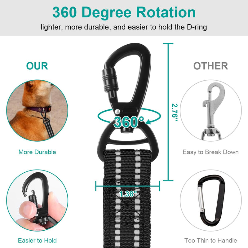 Philorn Bungee Dog Leash Heavy Duty 6-7FT Adjustable Length No Pull with 2 Padded Traffic Handles, Reflective Threads, Car Seatbelt for Large Medium Dogs (Black) Black - PawsPlanet Australia
