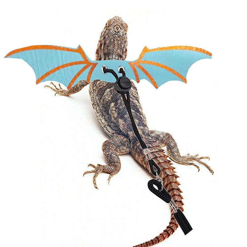 Lizards Leash Bearded Dragon Adjustable Small Reptile Animals Harness 3 Size Soft Leather Harness Lizards Leash with Wing for Small Medium and Large Reptile Animals (Blue) Blue