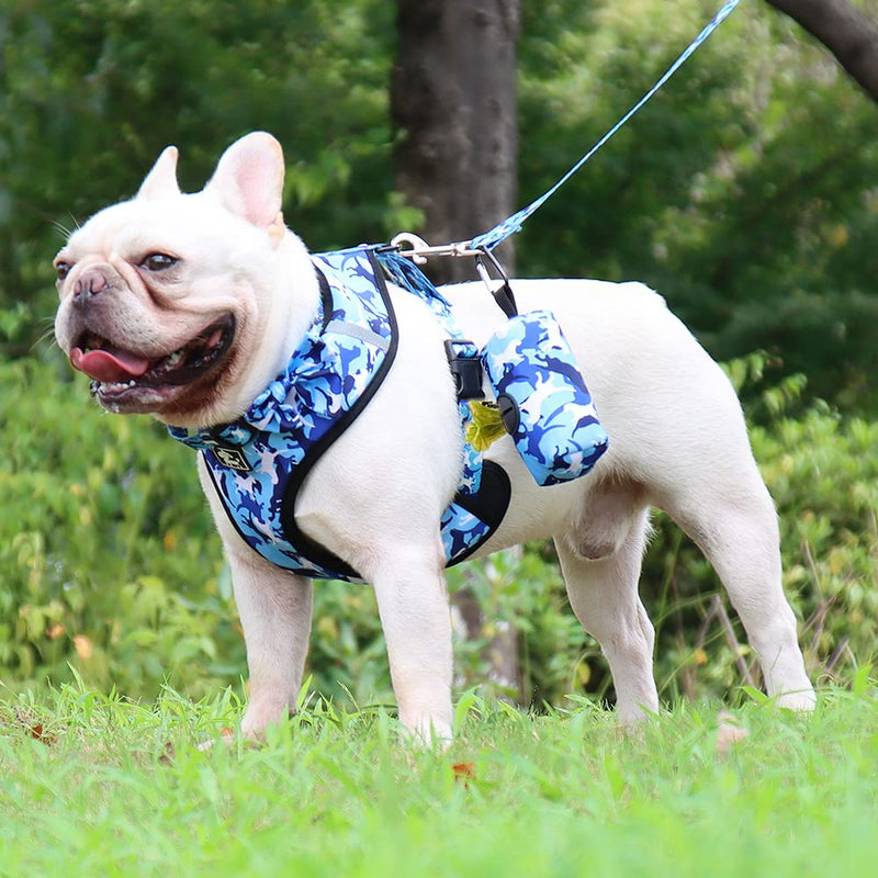 Step in Dog Harness and Leash Set, Adjustable Reflective No Pull Dog Vest Harness Set for Puppy Medium Dog with Bow Collar, Leash and Poop Bag, Medium Blue Camouflage M (neck 13" chest 14.2"-18.8") - PawsPlanet Australia