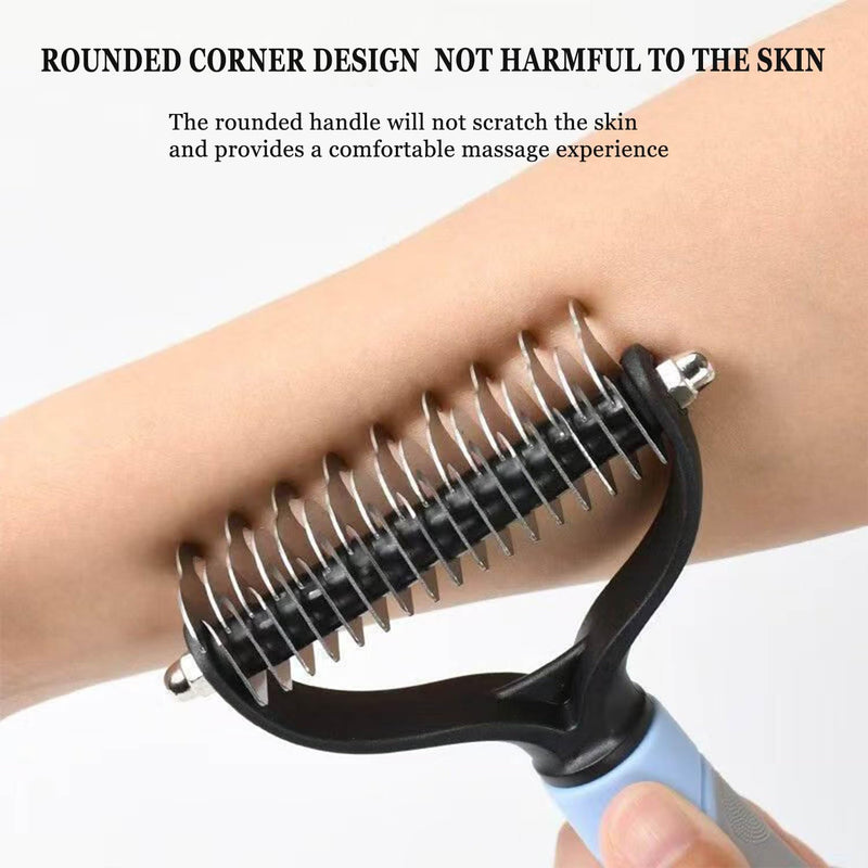 Sided Dematting & Deshedding Comb for Dogs & Cats, Versatile Undercoat Detangler Brush for Shedding, Matted Hair & Fur Remover Tool, Stress-Free Pet Grooming Rake with Ergonomic Handle（2 in 1