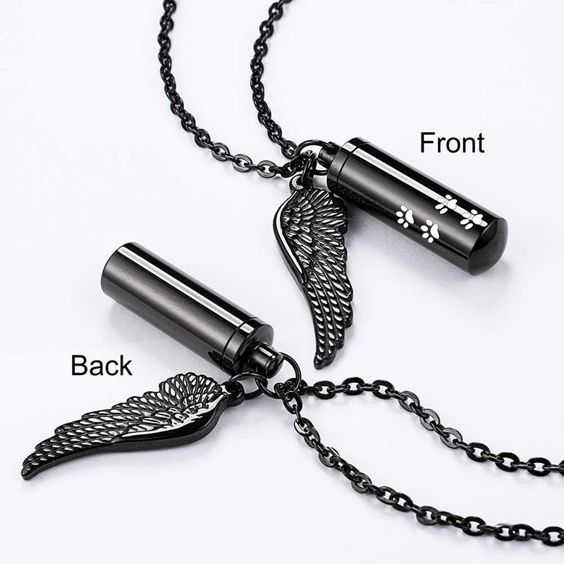 abooxiu Cylinder Cremation Necklace for Pet ashes Urn Necklace with Angel Wing Pet Paw Ashes Necklace for Dog/Cat Pet Memorial Keepsake Jewelry Black-M