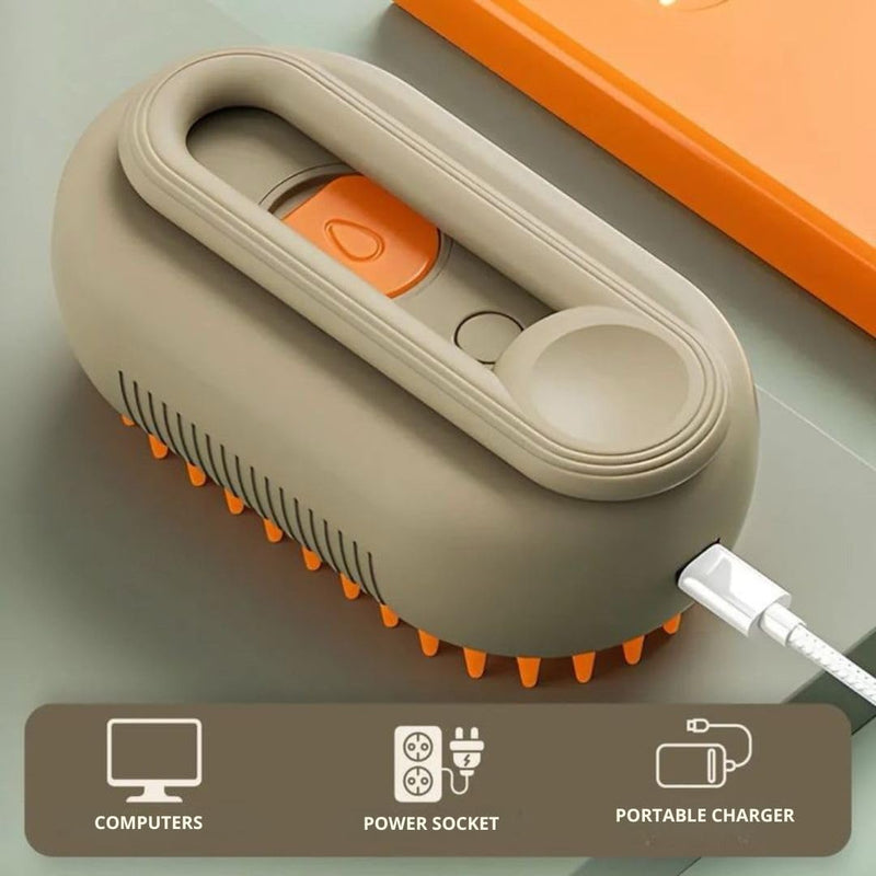 3-in-1 Steam Pet Brush for Cats & Dogs – Self-Cleaning Grooming Comb with Spray Mist, Massage & Shedding, Rechargeable USB, Anti-Static, Foldable Handle – Kakhi Khaki - PawsPlanet Australia