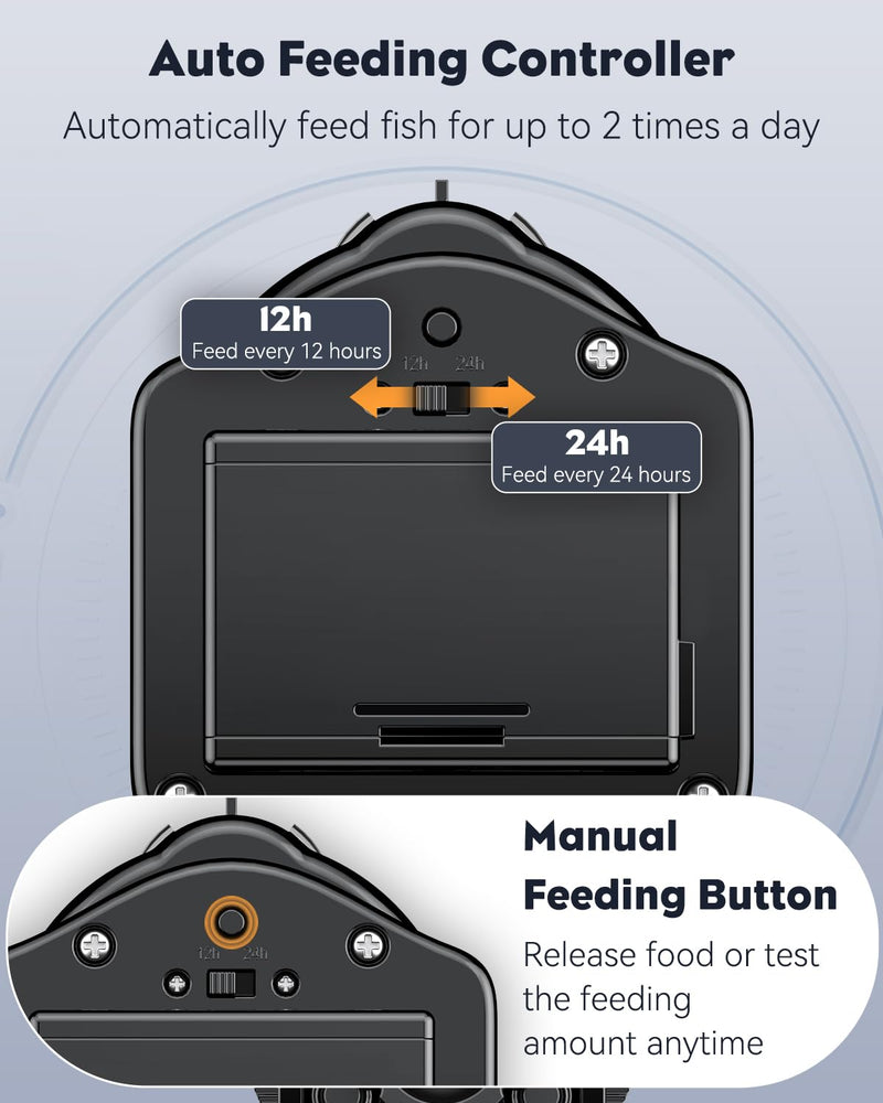 Pawfly Automatic Fish Feeder for Aquarium Auto Vacation Timer Fish Feeder for Fish Tank 60 ml Adjustable Fish Food Dispenser for Pellets Flakes Strips, Battery Operated (Battery Not Included)