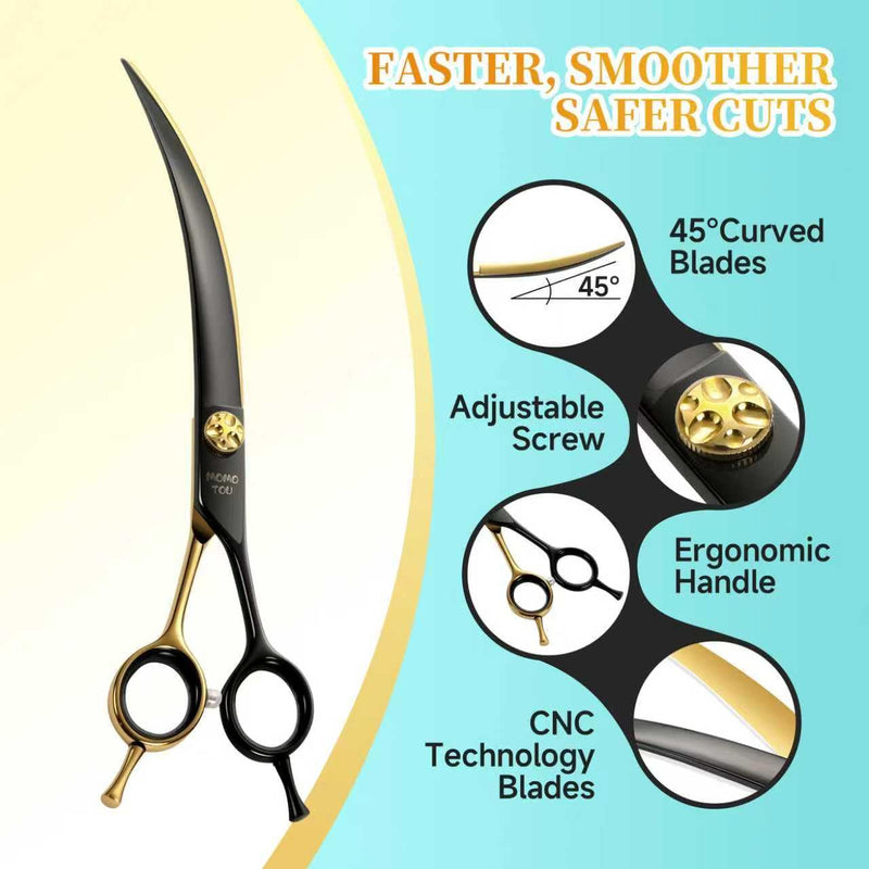 45°Super Curved Dog Grooming Scissors 440C Stainless Steel CNC 7.5'' Big Arc Curved Dog Shears Sharp and Durable for Professional Groomers - PawsPlanet Australia