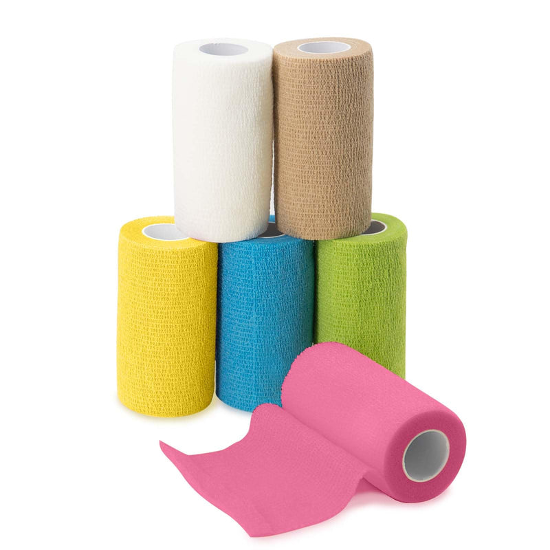 Self-Adhesive Vet Bandage Wrap, First Aid for Dogs & Horses, Multi-Use for Gear Grip & Cable Organizing, Individually Wrapped, 4 Inch, 6 Rolls, Morning Field
