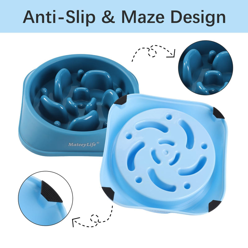 MateeyLife Slow Feeder Dog Bowls 2PCS, Anti-Choking Puzzle Dog Food Bowls, Anti-Slip Interactive Dog Feeding Bowls Slow Down Eating, Bloat Stop Maze Dog Dishes for All Breeds Pets LightBlue&DarkBlue Medium A-LightBlue&DarkBlue - PawsPlanet Australia