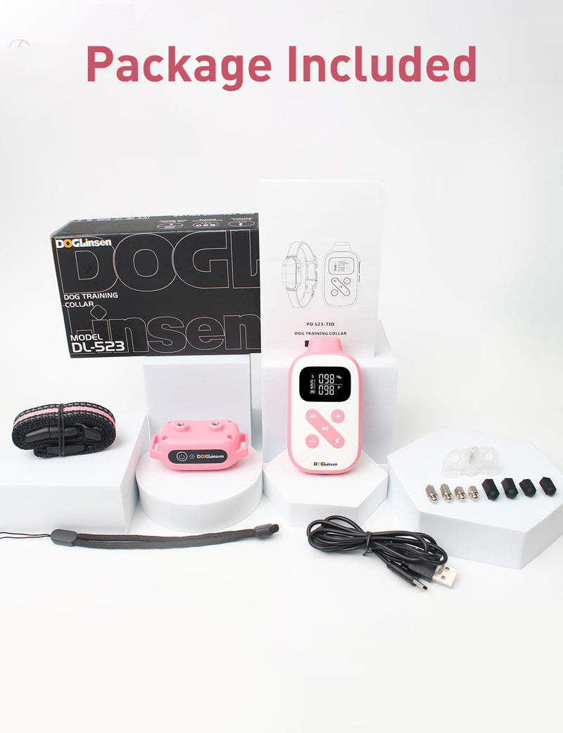 2-in-1 Bark and Shock Collar for Dogs, Smart Anti Barking Dog Training Collar with 5 Adjustable Sensitivity, Automatic Bark Collar with Remote, Vibration, Beep, Shock and Automatic (Pink) Pink & White
