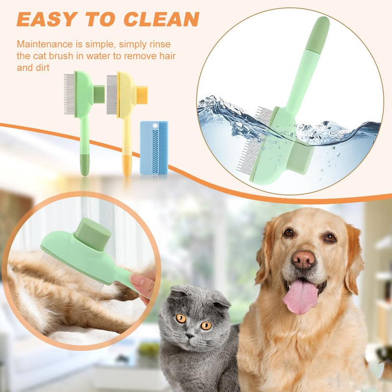 Pet Comb for Dogs Cats Brush, Flea Comb with Long Short Stainless Steel, Self-Cleaning Pet Brush for Shedding - PawsPlanet Australia