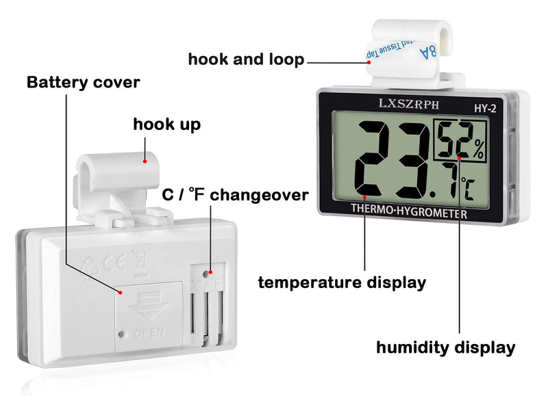 Reptile Thermometer Hygrometer HD LCD Reptile Tank Digital Thermometer with Hook Temperature Humidity Meter Gauge for Reptile Tanks, Terrariums, Vivarium (2packs) 2packs