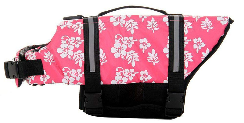 ChezAbbey Dog Life Jacket Adjustable Dog Lifevest Swimsuit Safety Vest Apparel Lifesaver Coat for Small Large Cats Puppy Kitty with Handle Reflective for Swimming and Boating Pink Flower M A-Pink Flower M:17-24 inch(Ribcage Girth) - PawsPlanet Australia