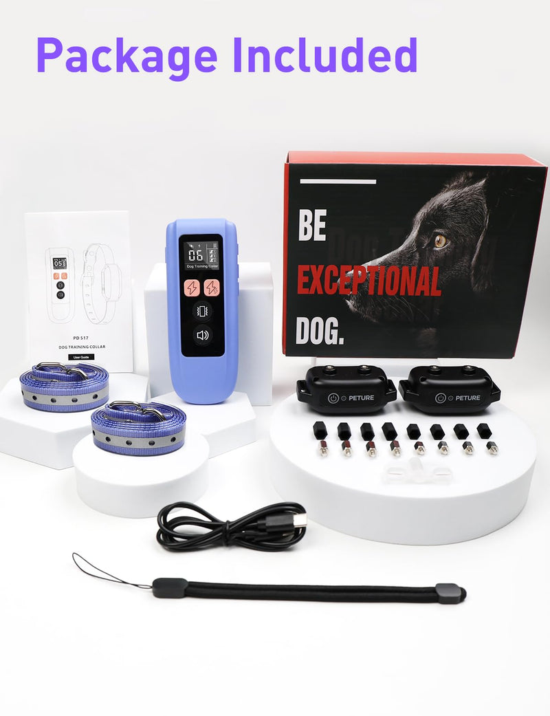 Dog Shock Collar 2 Dogs (10-120lbs) - 3300Ft Dog Training Collar with Beep, Vibration & Shock, IPX7 Waterproof Rechargeable Dog Shock Collars for Small Medium Large Dogs, Security Lock, Purple Purple 2pc - PawsPlanet Australia