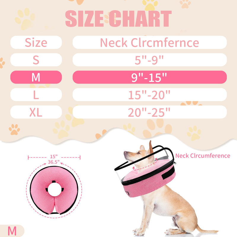 Soft Dog Cone, Dog Cone Collar After Surgery, 2-in-1 Dog Cone Alternative with Enhanced Anti-Licking Guard Shield, Adjustable Inflatable Dog Cone, Dog Cones for Large Medium Small Dogs Cats (Pink,M) Pink Medium[Neck:9"-15"] - PawsPlanet Australia