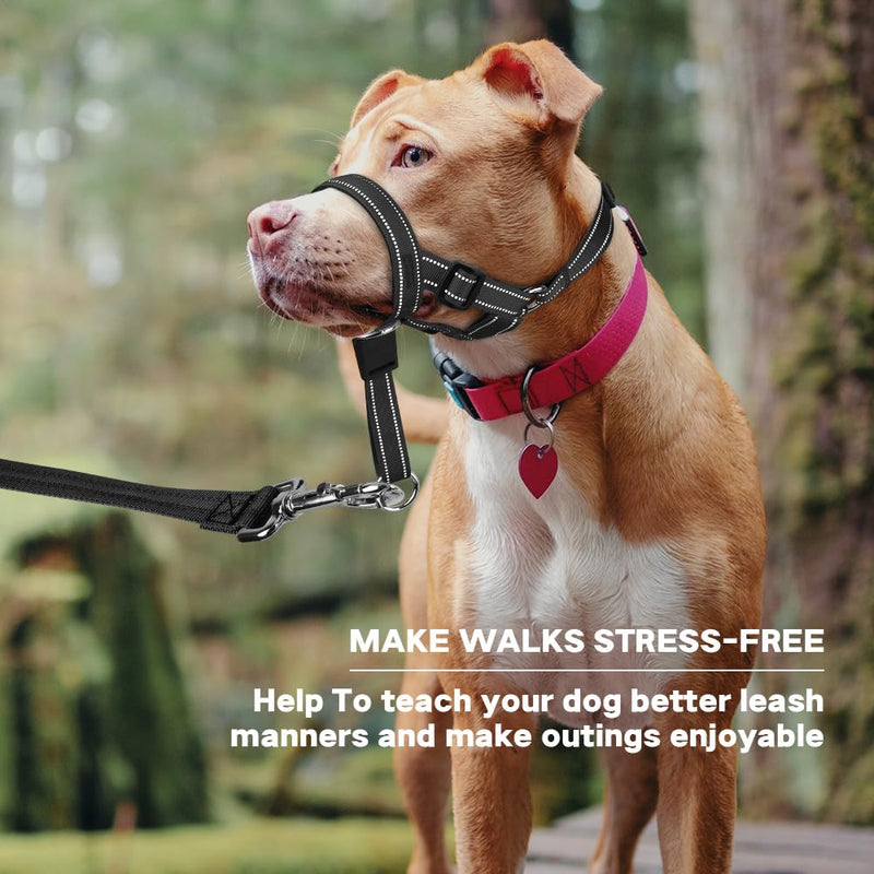 Dog Head collar - Adjustable Dog Head Halter No Pull Dog Harness - Soft Padded Headcollar with Safety Reflective Strap - Effective Dog Training Tools for Easier Walks (Medium, Black) Medium (Snout 7.5"-14.2") - PawsPlanet Australia
