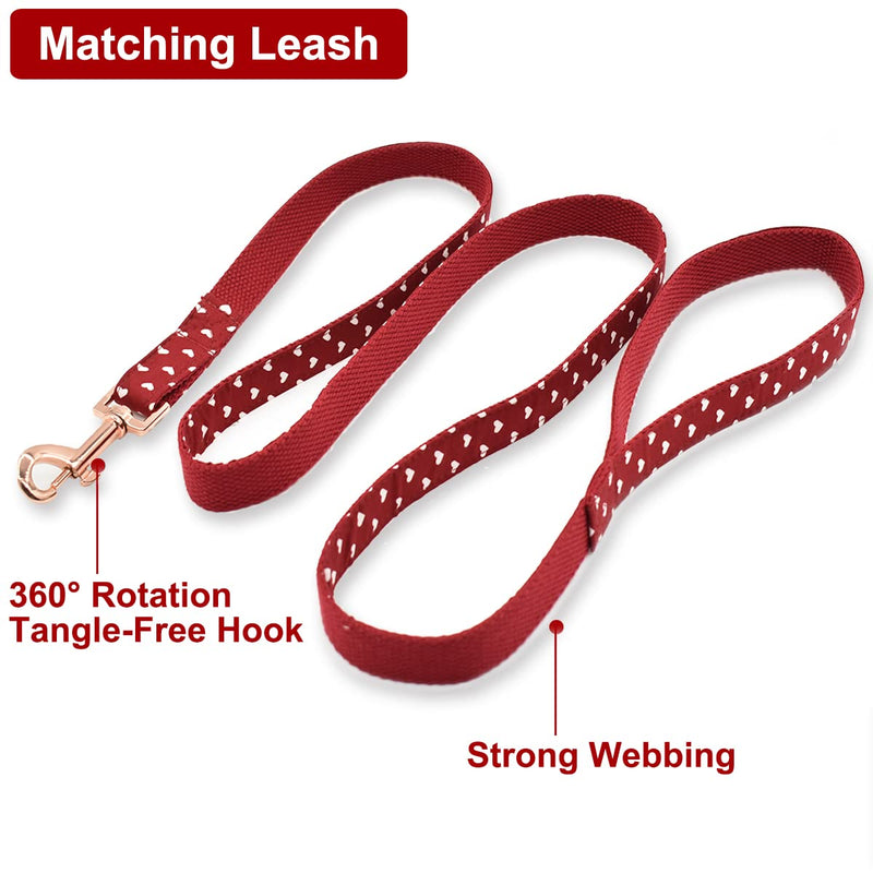 Bubblepup Dog Collar and Leash Set, Comfortable Adjustable Collars for Small Medium Large Dogs, Red Hearts Pattern M - PawsPlanet Australia