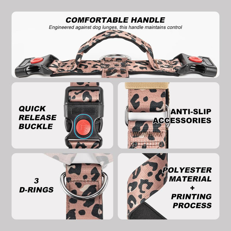 TSPRO Heavy Duty Premium Tactical Dog Harness for Large Dogs, No Pull, Adjustable Fit, Quick-Release Buckle, Padded Handle, Perfect for Hiking, Walking, Running & Training (Leopard Print L 25) L (Neck 21.3 - 34.6", Chest 26 - 33") Leopard Print - PawsPlanet Australia