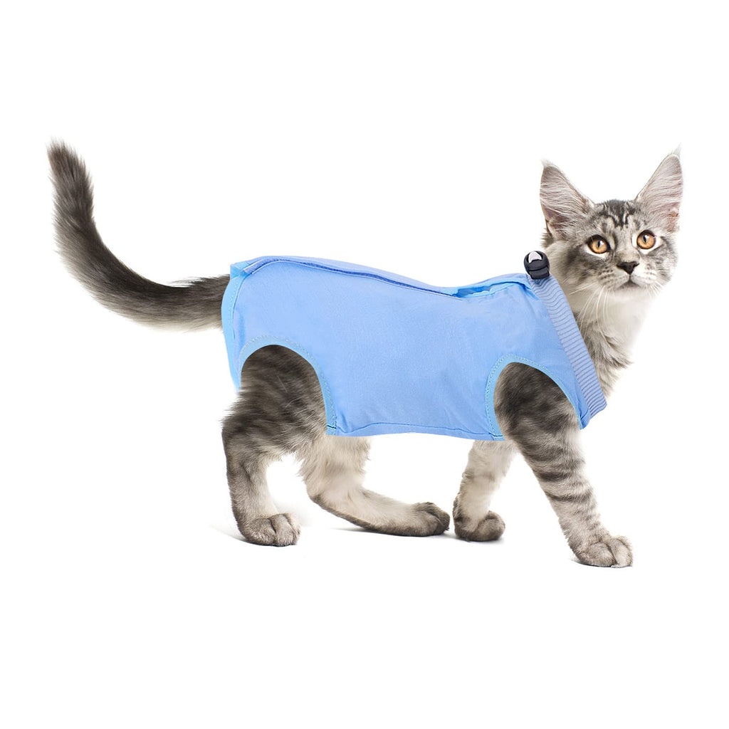 Cat Professional Recovery Suit for Abdominal Wounds or Skin Diseases After Surgery E-Collar Alternative for Cats Anti Licking Pajama Suit Kittens Surgery Recovery Suit (Blue, S Size) Blue, S Size