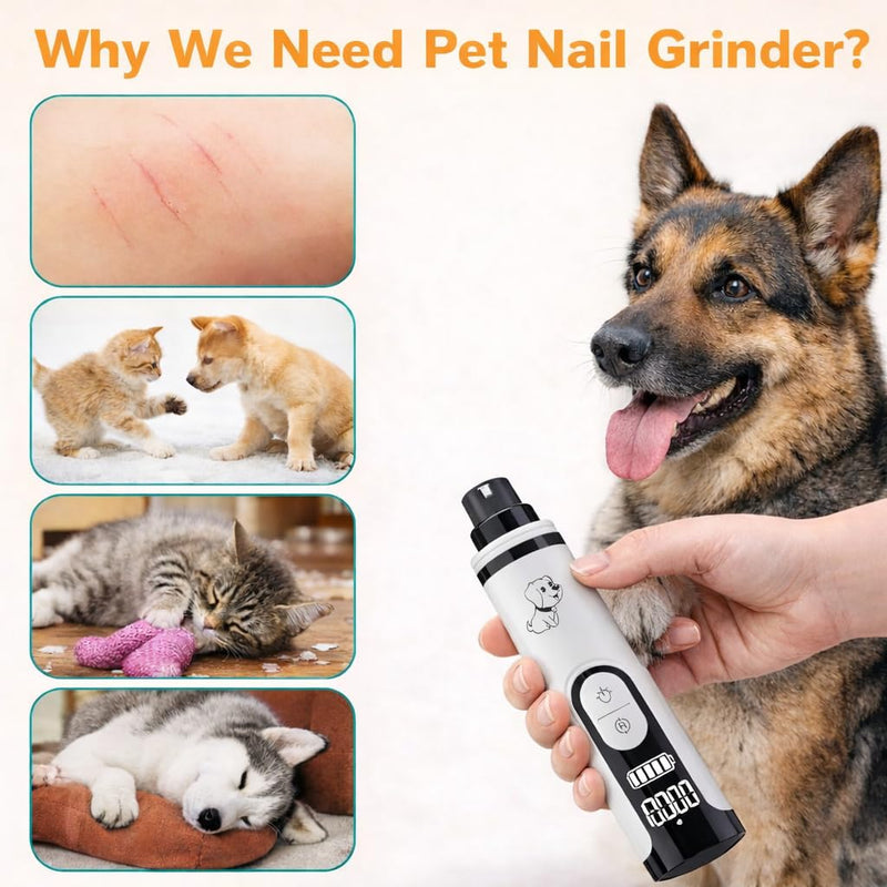 Professional Dog Nail Grinder with LED Quick Sensor Light & LCD Screen, 3-Speed, Corded/Cordless, 8Hr Runtime, Quiet Electric Pet Nail Trimmer Kit w/Clippers, 2000mAh Rechargeable for Dogs & Cats - PawsPlanet Australia