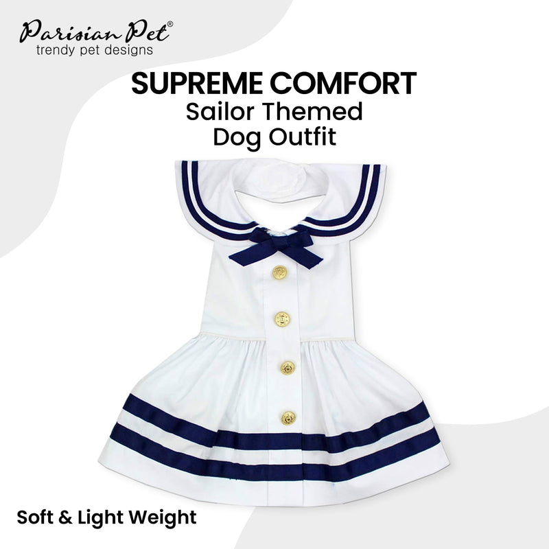 Parisian Pet Sailor Dog Dress - 100% Cotton Summer Clothes for Large Dogs Girl - Nautical Pet Apparel - Stylish Dog Outfit - Lightweight and Breathable Puppy Clothes - Cute Dresses for Dogs Sailor Dress L