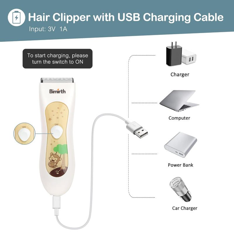 Bimirth Kids Hair Clipper, Silent Baby Hair Clipper, Quiet Hair Trimmer for Children, Cordless Toddler Haircut Machine, USB Rechargeable, Waterproof, 3 Guide Combs (with Storage Bag) With Storage Bag - PawsPlanet Australia