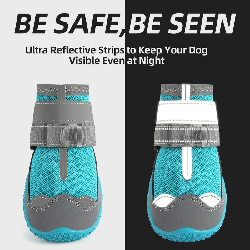 Dog Boots for Large Dogs, Medium Dog Boots & Paw Protectors for Hardwood Floors, Outdoor Dog Booties for Hot Pavement Winter Snow Hiking, Dog Shoes with Reflective Strips Blue Width 2.55 inch
