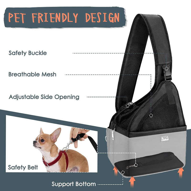 Pet Puppy Sling Carrier, Up to 6 lbs Hand Free Cat Dog Papoose, Hard Bottom Support Small Animal Travel Tote Bags with Breathable Mesh Adjustable Padded Strap Safety Belt Machine Washable Black For Pets under 2.7kg /6lbs - PawsPlanet Australia
