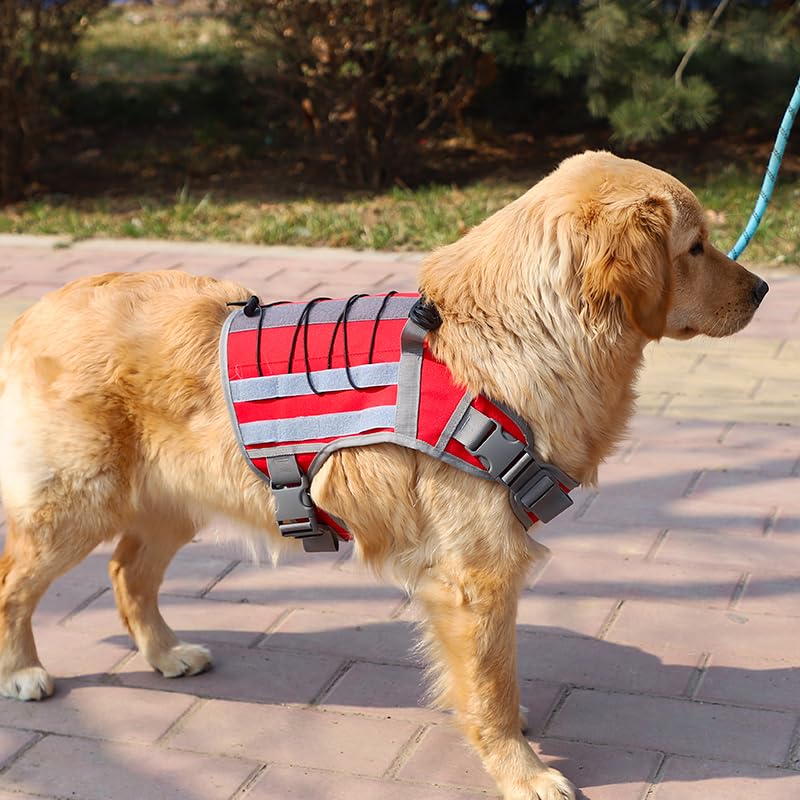 x Jumahe Dog Hiking Backpacks, for 85-125 lbs Large - Giant Dogs, Dog Hiking Back Pack, 5 Adjustable Buckles, Large Capacity 2 Spacious Side Bags, Breathable Waterproof Fabric (Red) Red Giant (Chest Girth 29"-38") - PawsPlanet Australia